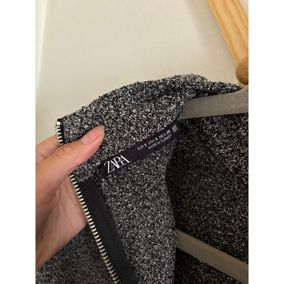 Zara Top Women's Small Black Gray Speckle Long Bell Sleeve Mock Neck Blouse - Picture 7 of 7